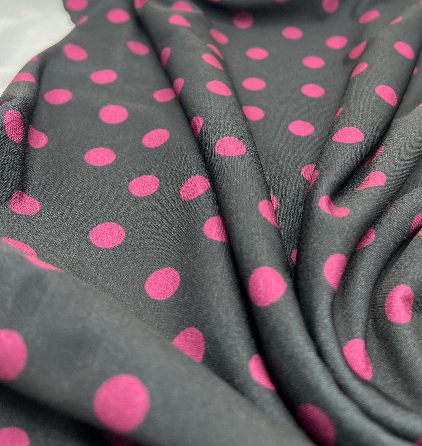 Black Burgundy Polka Spot Print ITY Fabric 2 Way Stretch