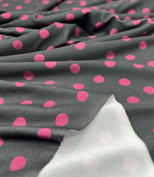 Black Burgundy Polka Spot Print ITY Fabric 2 Way Stretch