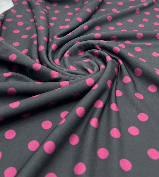 Black Burgundy Polka Spot Print ITY Fabric 2 Way Stretch
