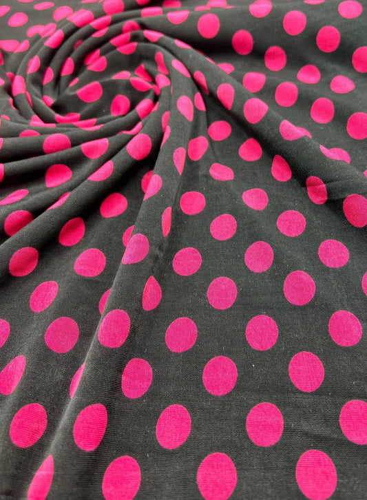 Black Burgundy Polka Spot Print Soft Touch 4 Way Stretch Fabric