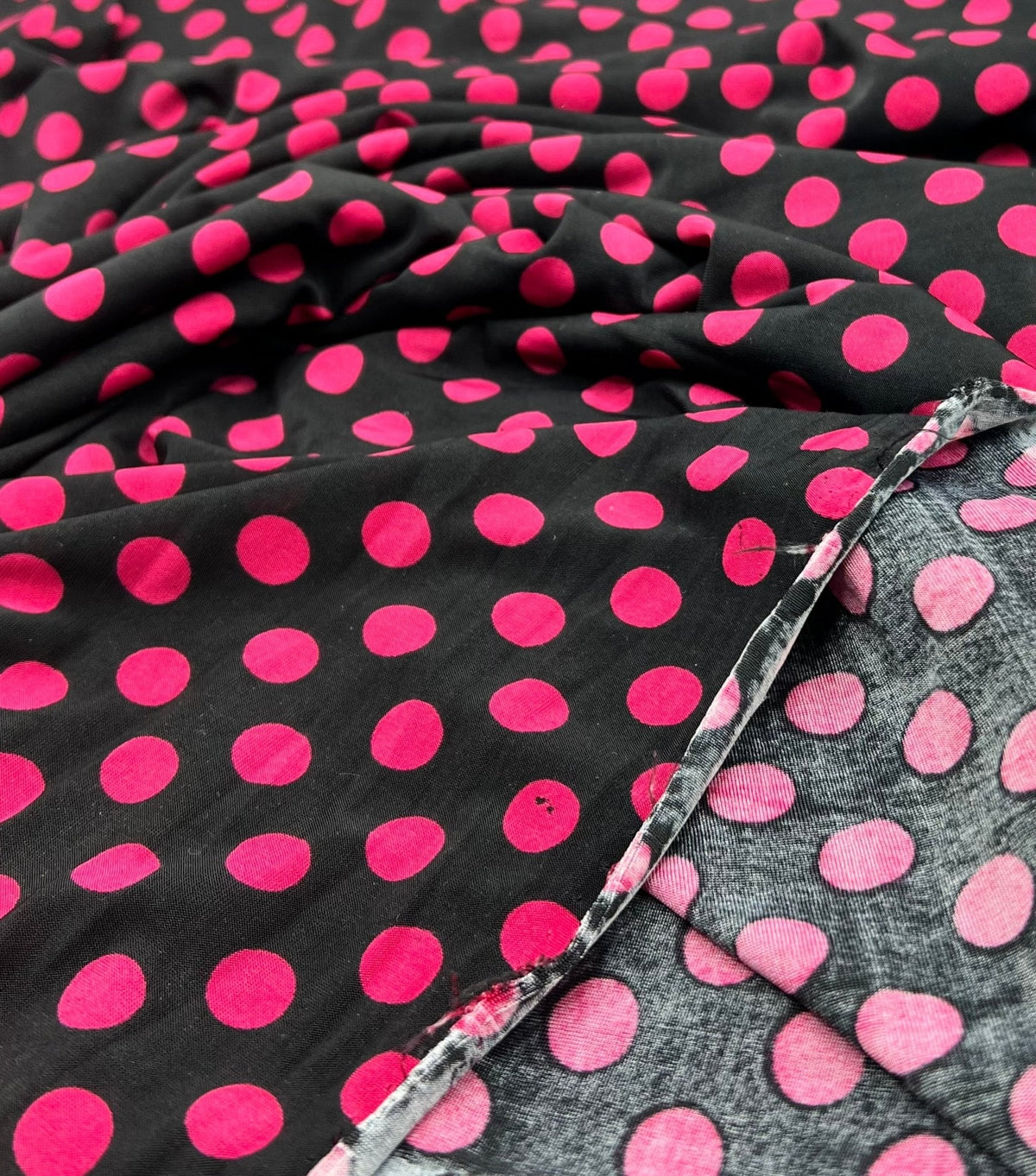 Black Burgundy Polka Spot Print Soft Touch 4 Way Stretch Fabric