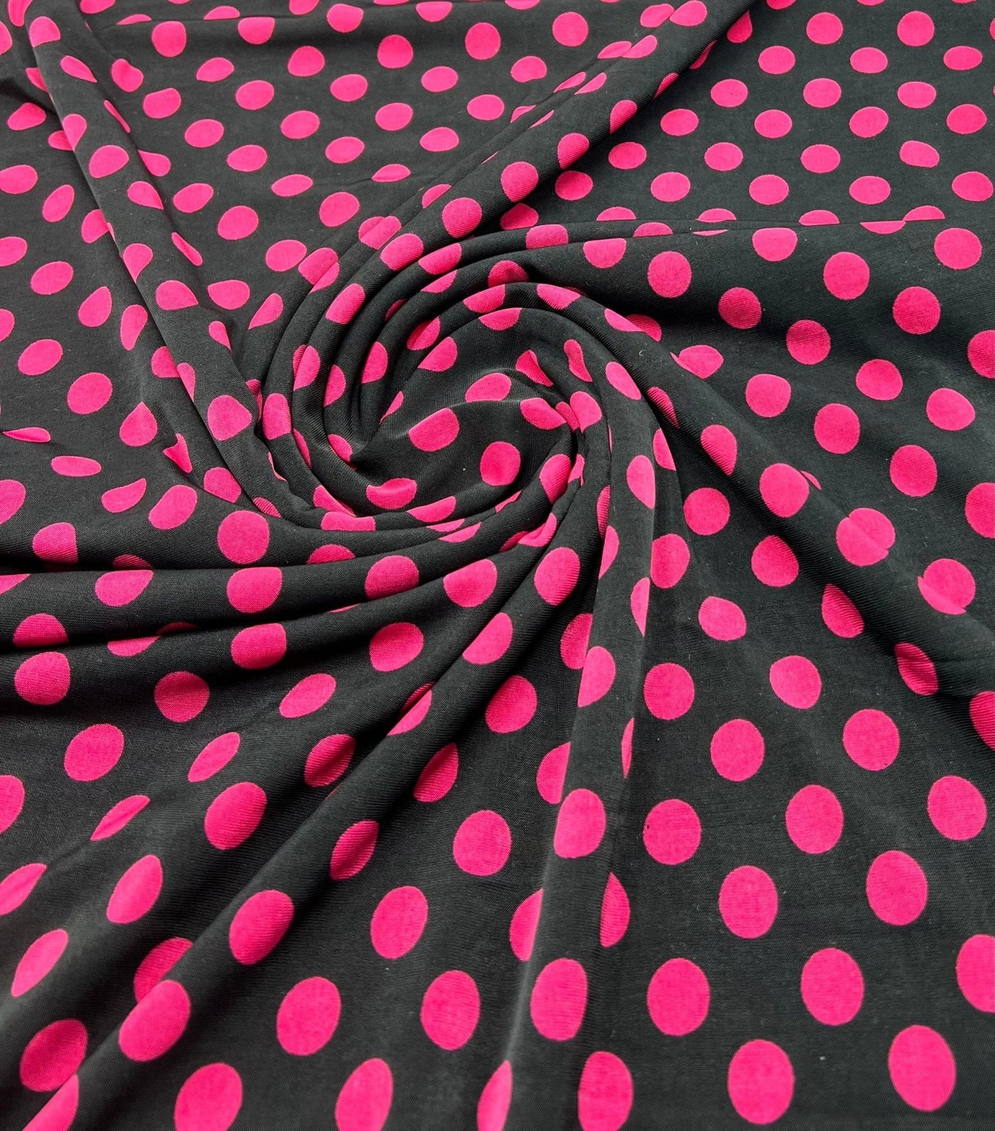 Black Burgundy Polka Spot Print Soft Touch 4 Way Stretch Fabric