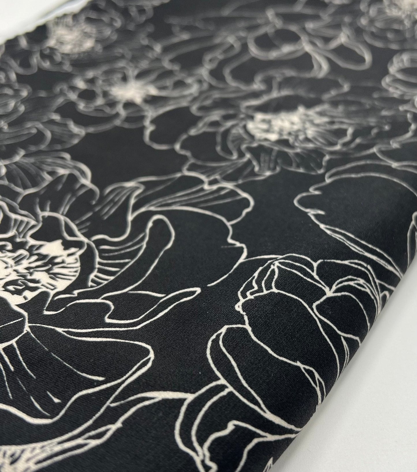 Black Cream Flower Print ITY Fabric 2 Way Stretch