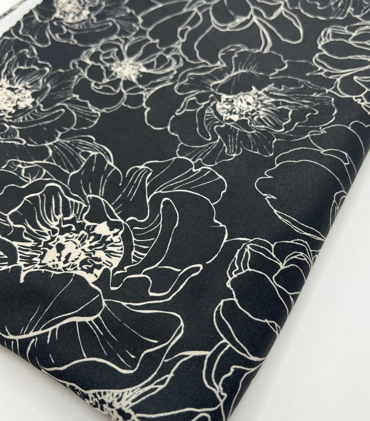 Black Cream Flower Print ITY Fabric 2 Way Stretch