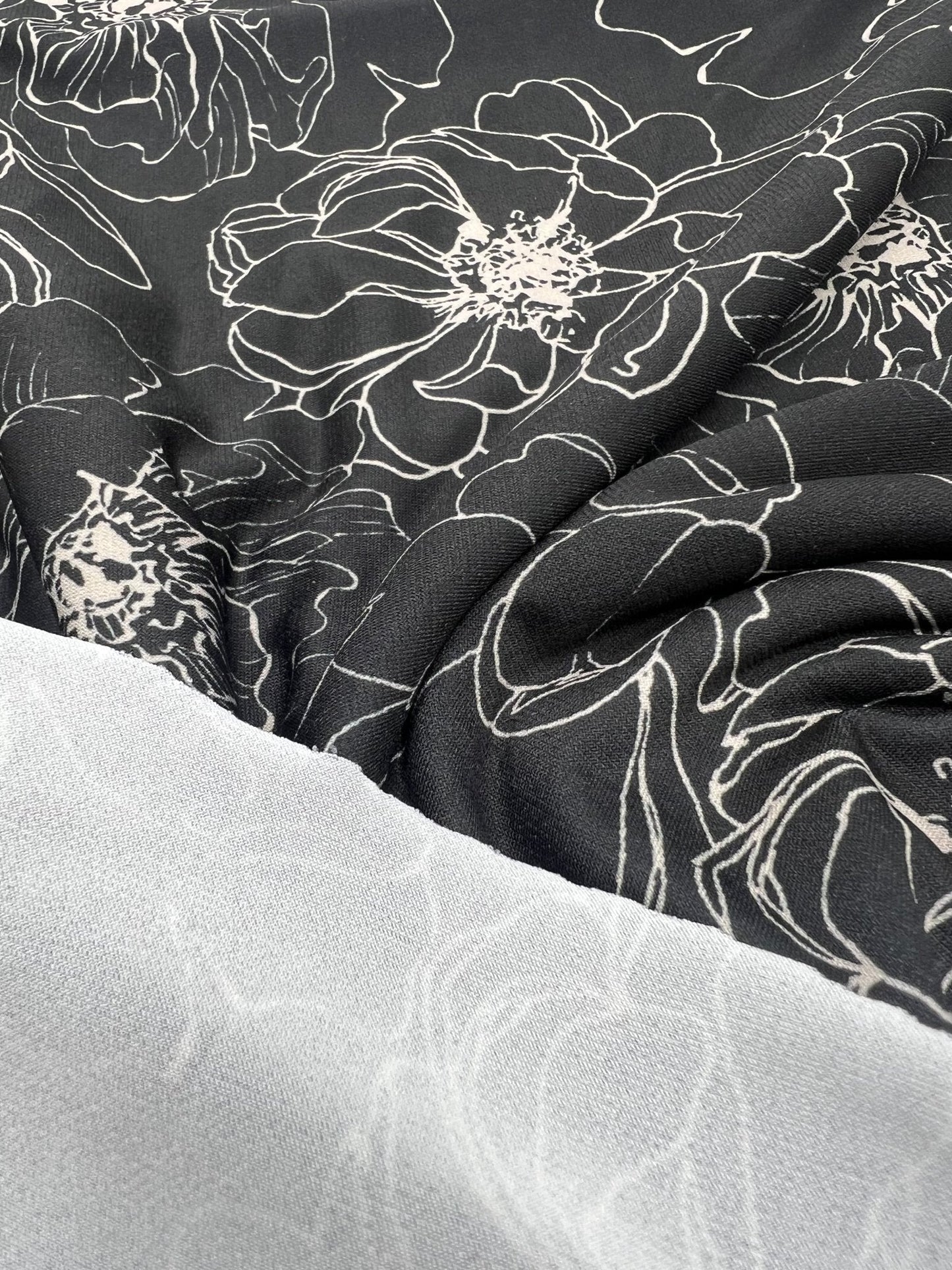 Black Cream Flower Print ITY Fabric 2 Way Stretch