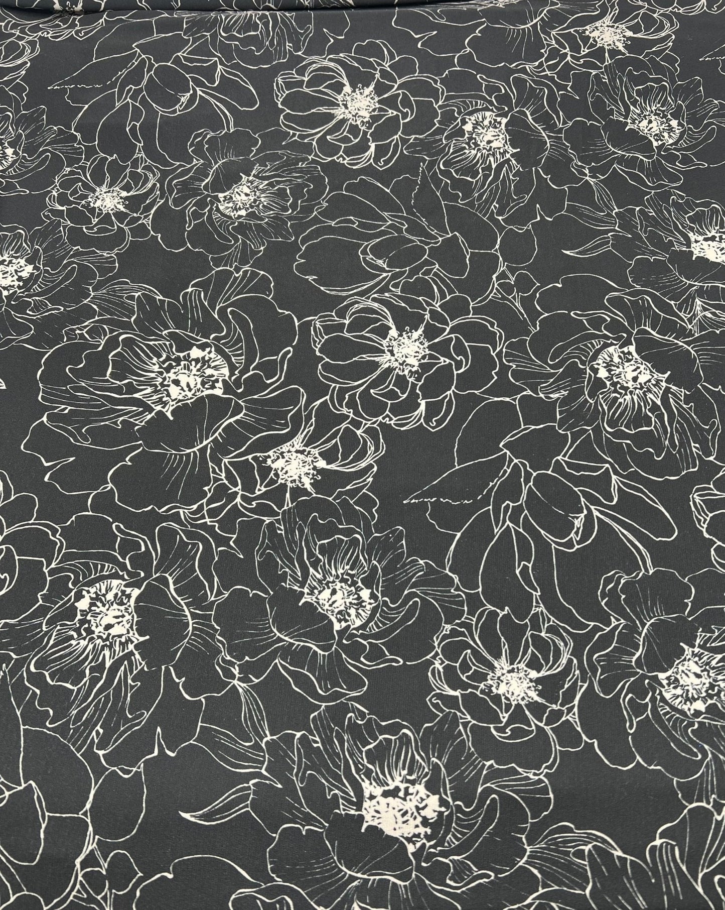 Black Cream Flower Print ITY Fabric 2 Way Stretch