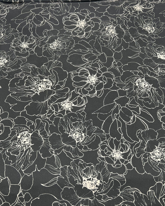 Black Cream Flower Print ITY Fabric 2 Way Stretch