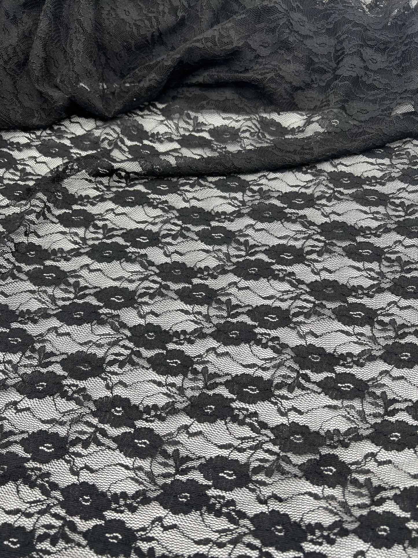 Black Ditsy Floral Lace Fabric Stretch