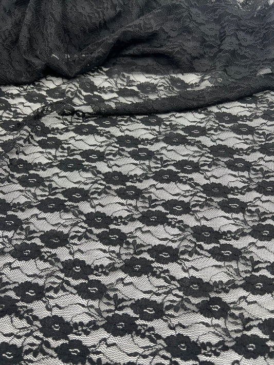 Black Ditsy Floral Lace Fabric Stretch