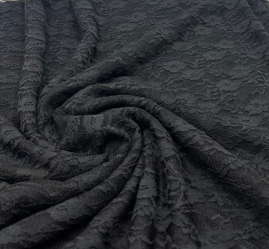 Black Ditsy Floral Lace Fabric Stretch
