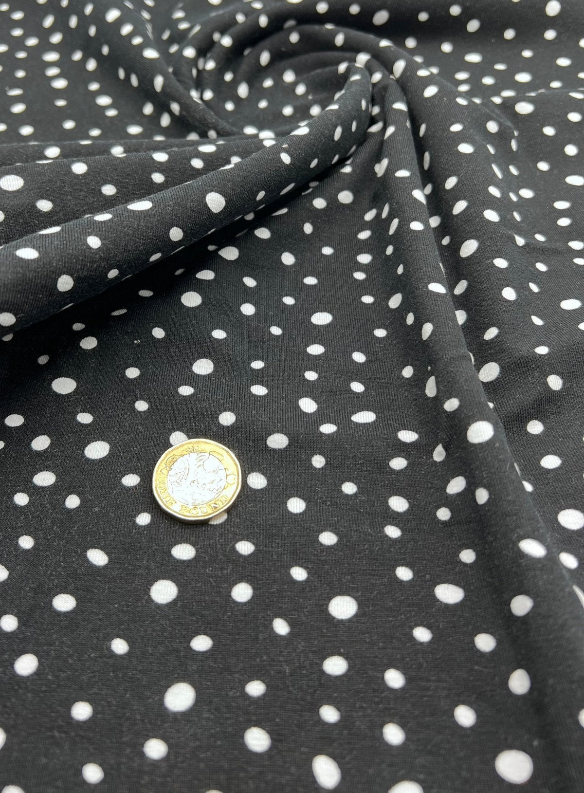 Black Dots Cotton Stretch Jersey 200 GSM 95/5 Lycra 4 Way Stretch