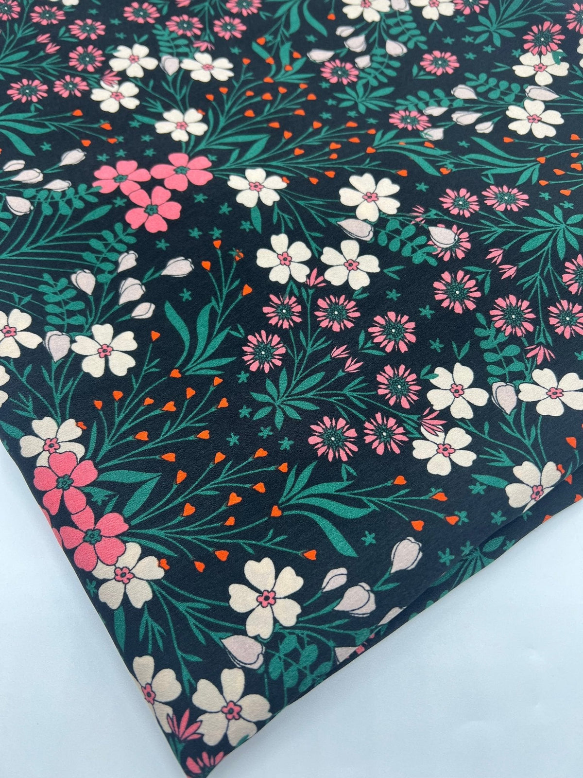 Black Floral Leaves Lightweight Non Stretch Woven Dress Craft Fabric