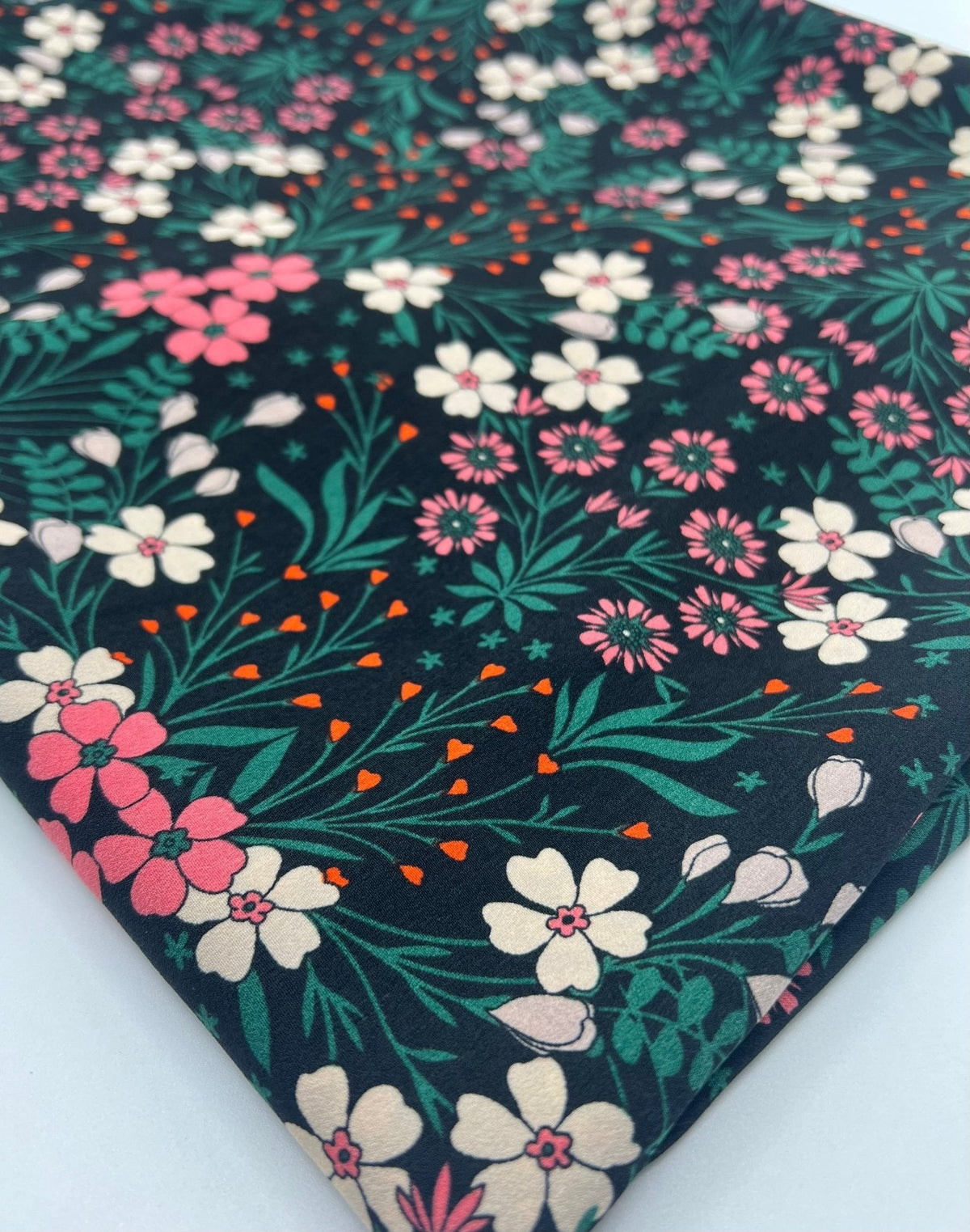 Black Floral Leaves Lightweight Non Stretch Woven Dress Craft Fabric