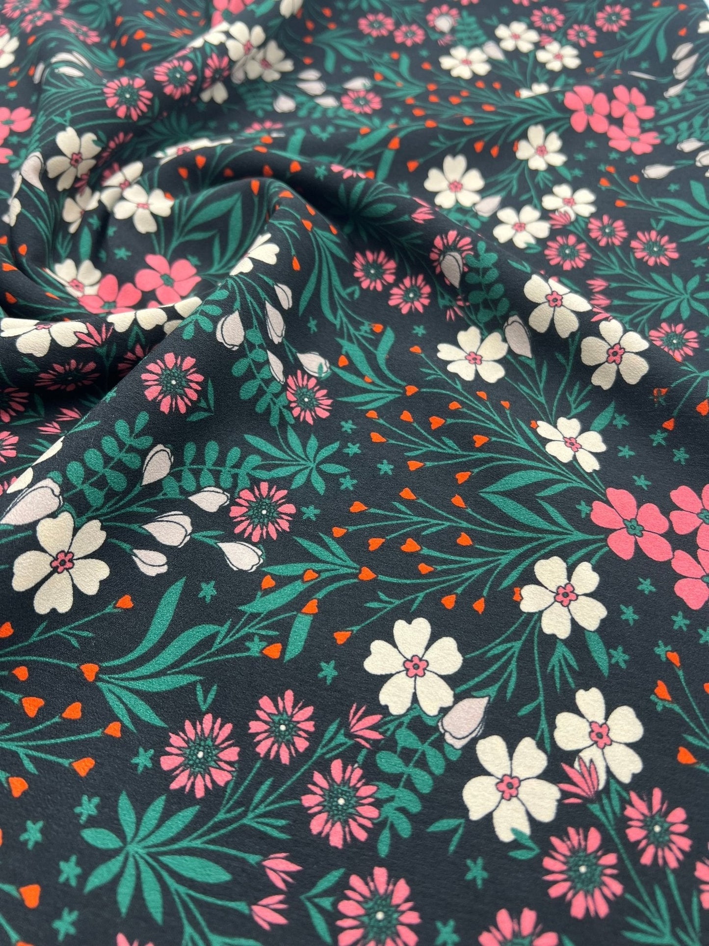 Black Floral Leaves Lightweight Non Stretch Woven Dress Craft Fabric