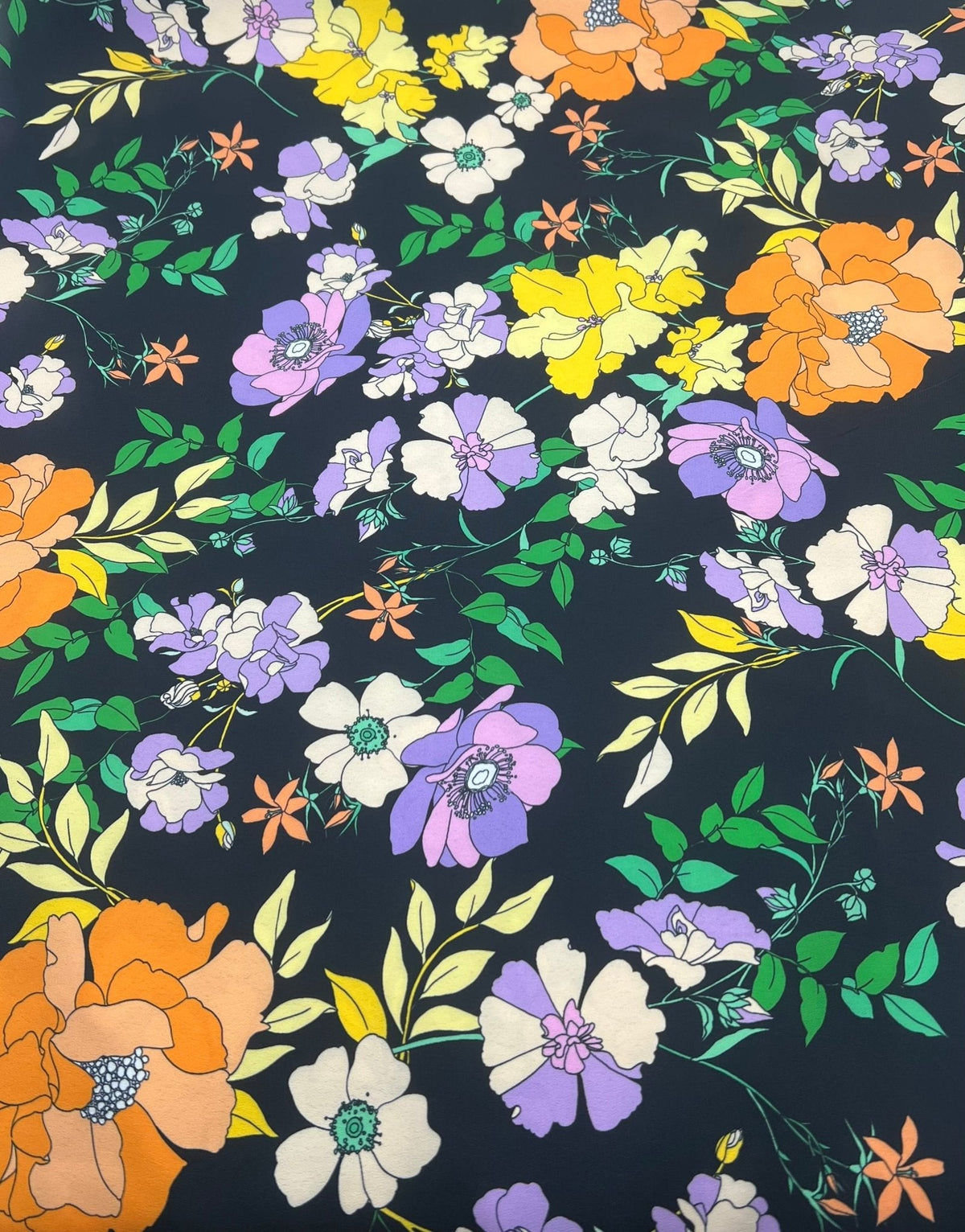 Black Floral Satin Dress Craft Fabric
