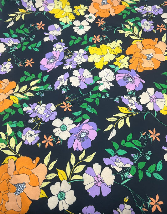 Black Floral Satin Dress Craft Fabric
