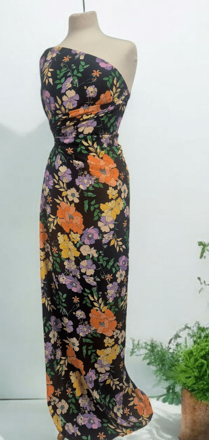 Black Floral Satin Dress Craft Fabric