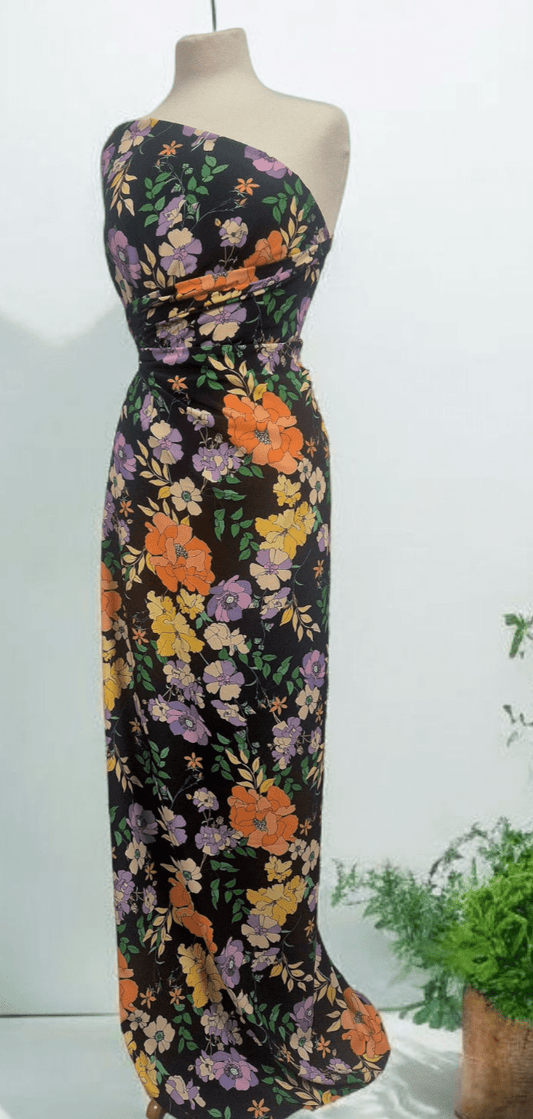 Black Floral Satin Dress Craft Fabric