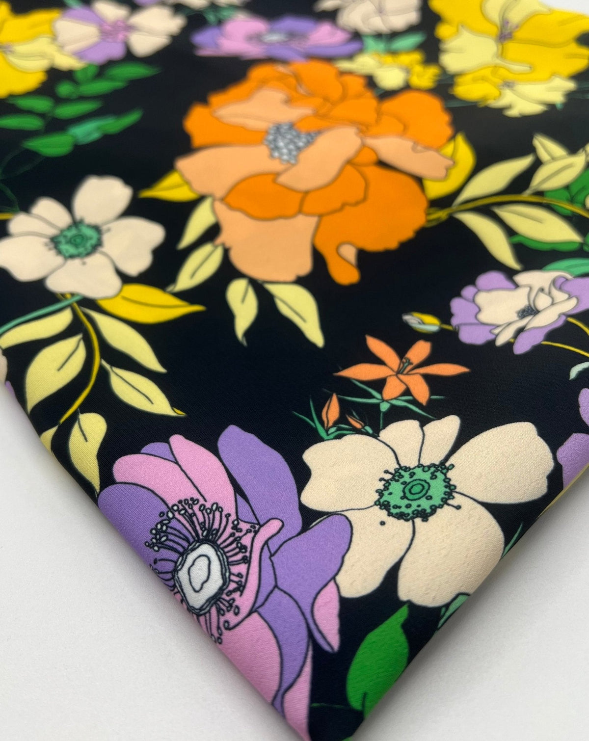 Black Floral Satin Dress Craft Fabric