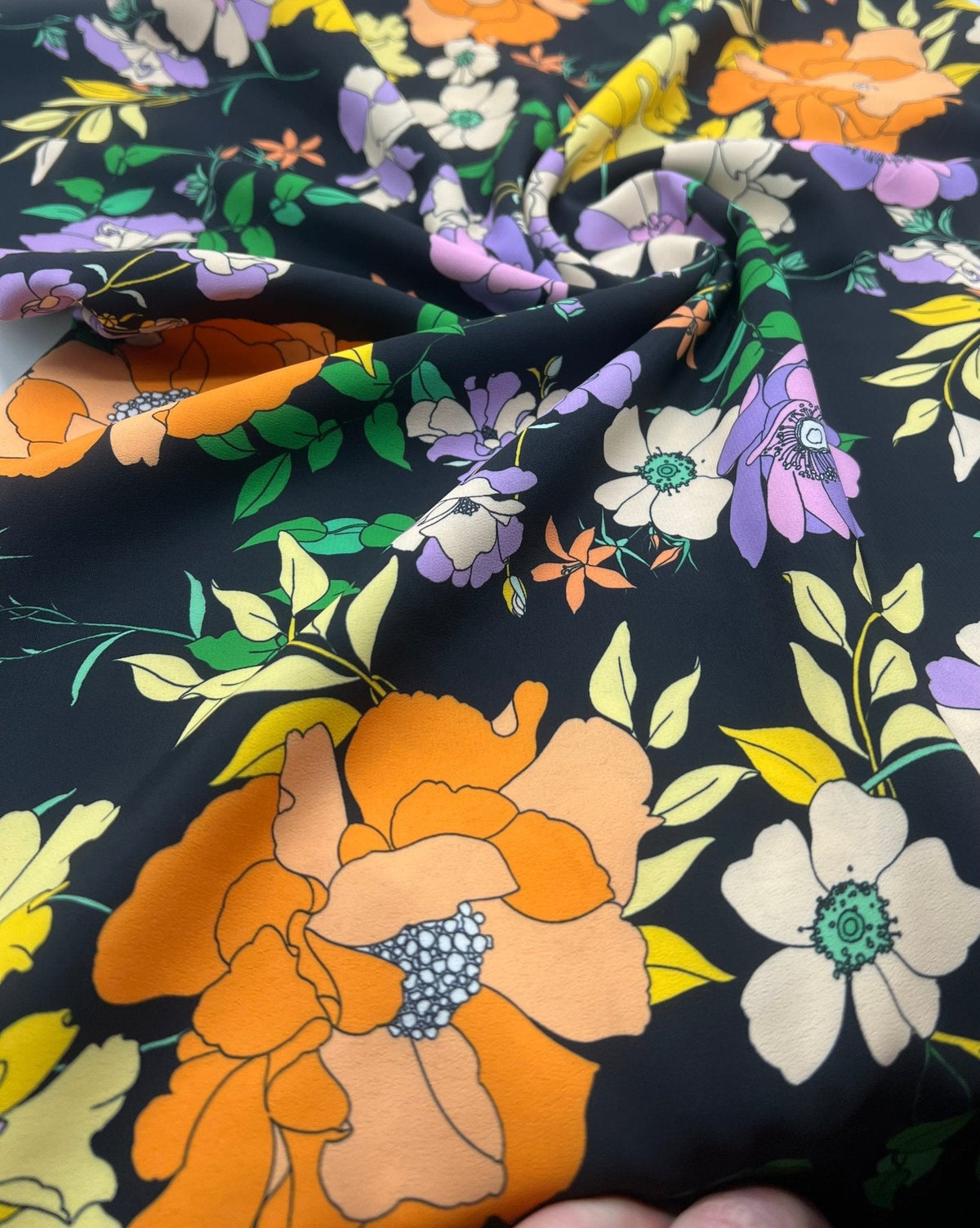 Black Floral Satin Dress Craft Fabric