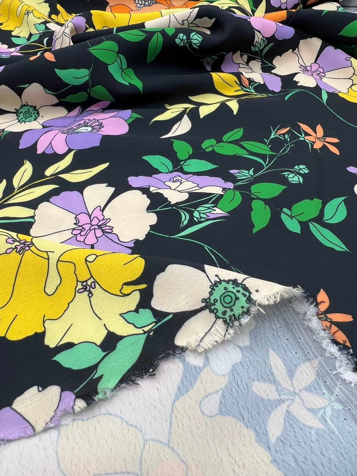 Black Floral Satin Dress Craft Fabric