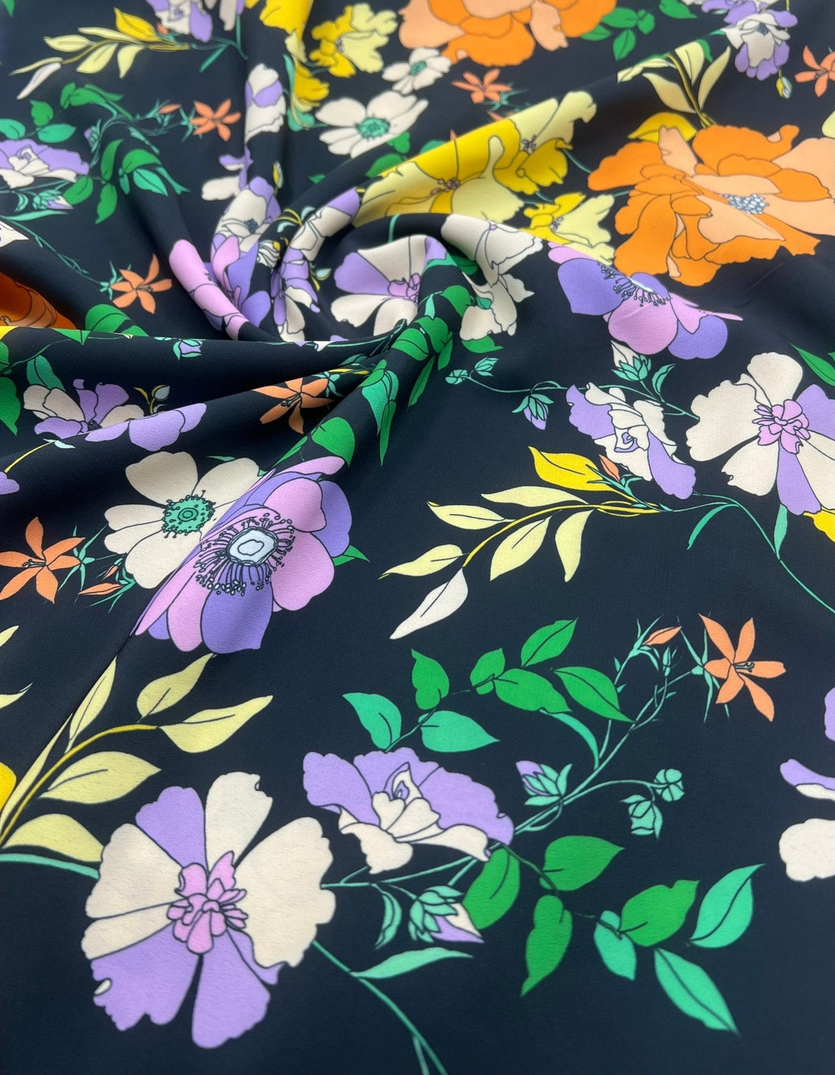 Black Floral Satin Dress Craft Fabric