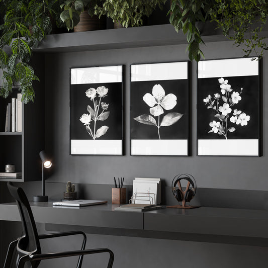 Black Framed Artwork Botanical Floral Wall Art Prints | Set of 3