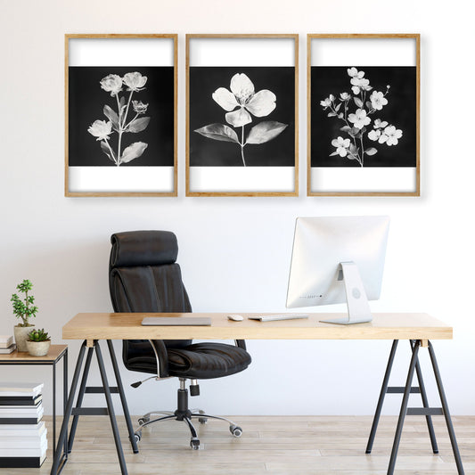 Black Framed Artwork Botanical Floral Wall Art Prints | Set of 3