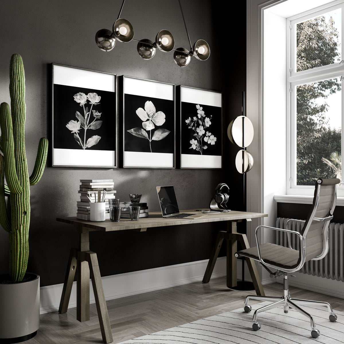 Black Framed Artwork Botanical Floral Wall Art Prints | Set of 3
