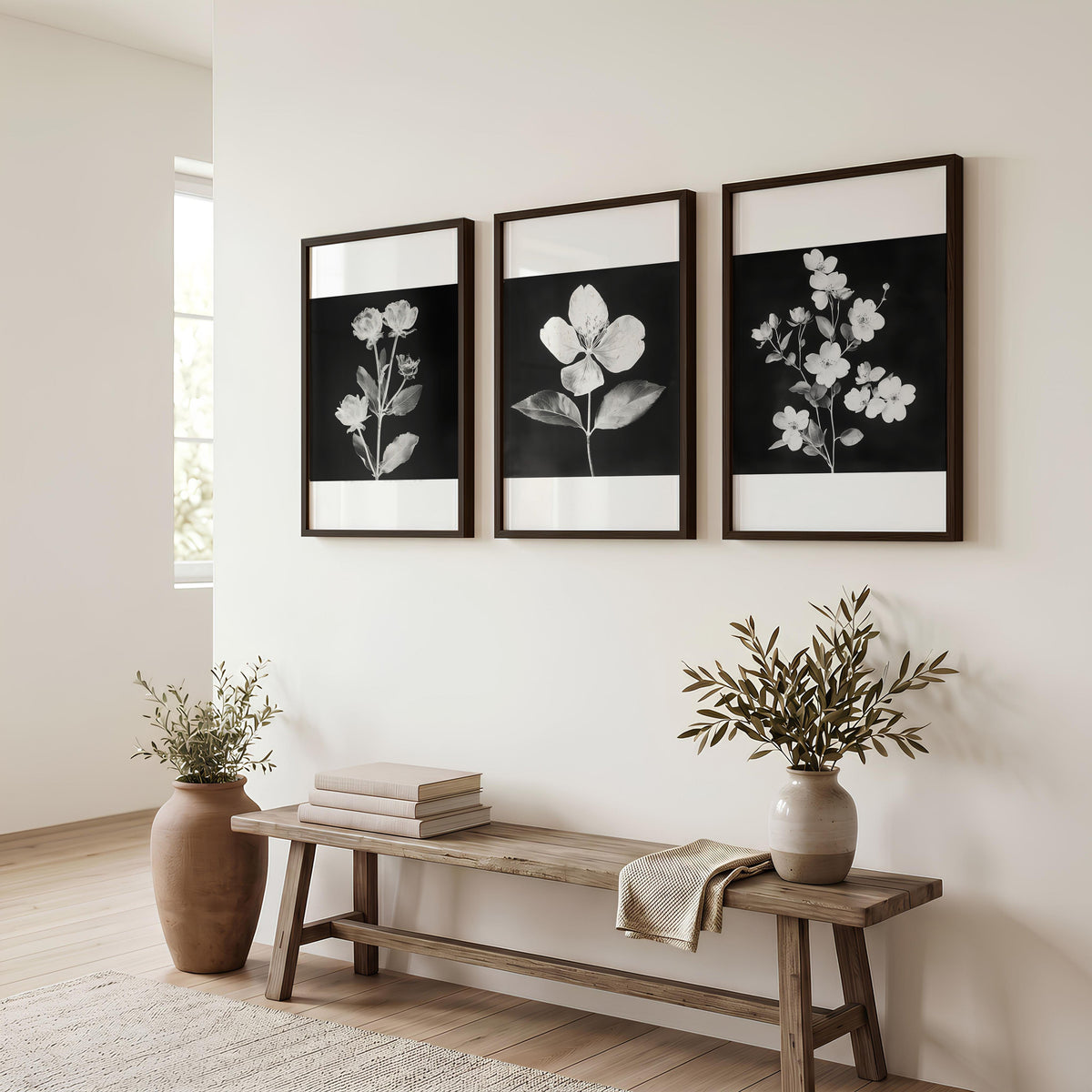 Black Framed Picture French Country Botanical Floral Wall Art Prints | Set of 3