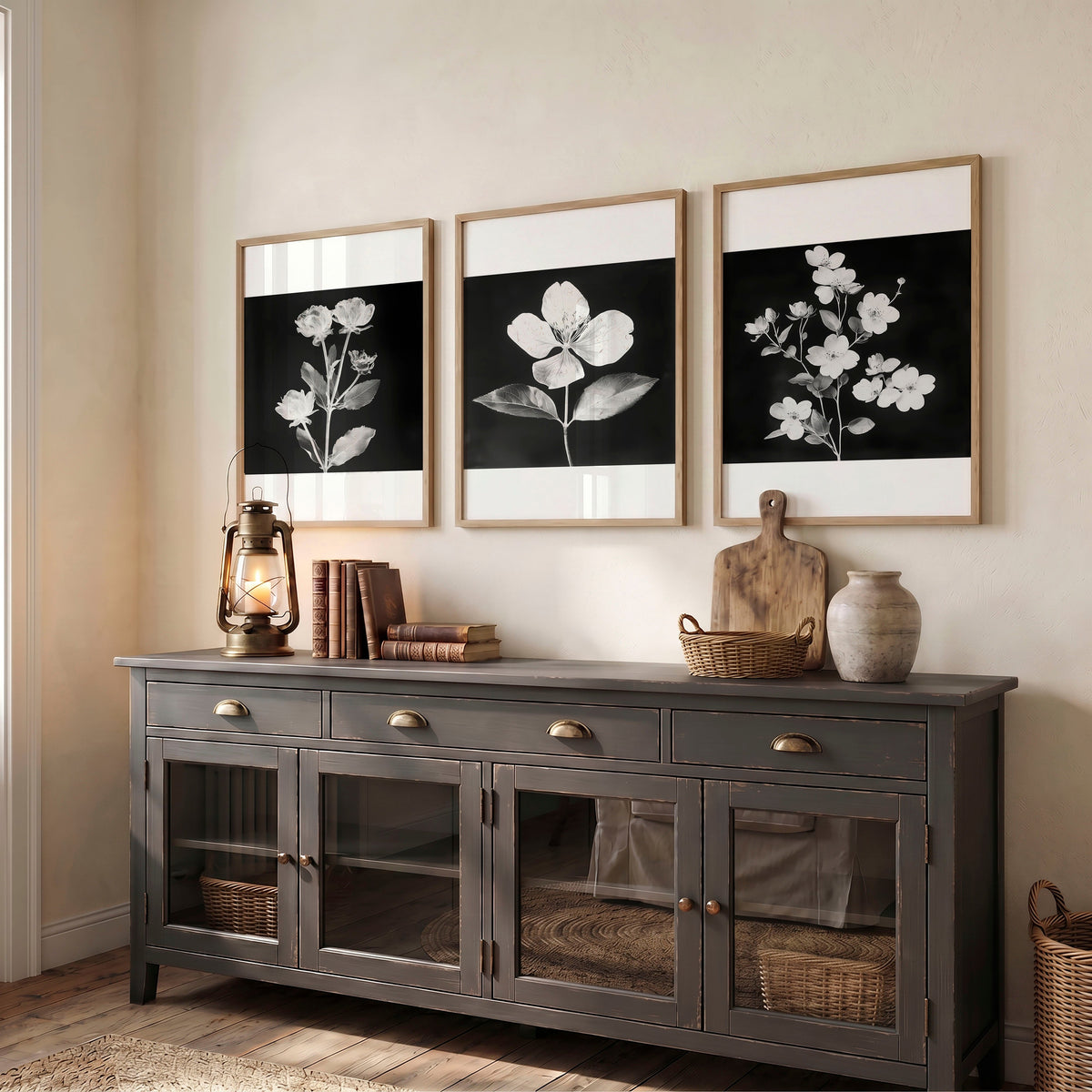 Black Framed Picture French Country Botanical Floral Wall Art Prints | Set of 3