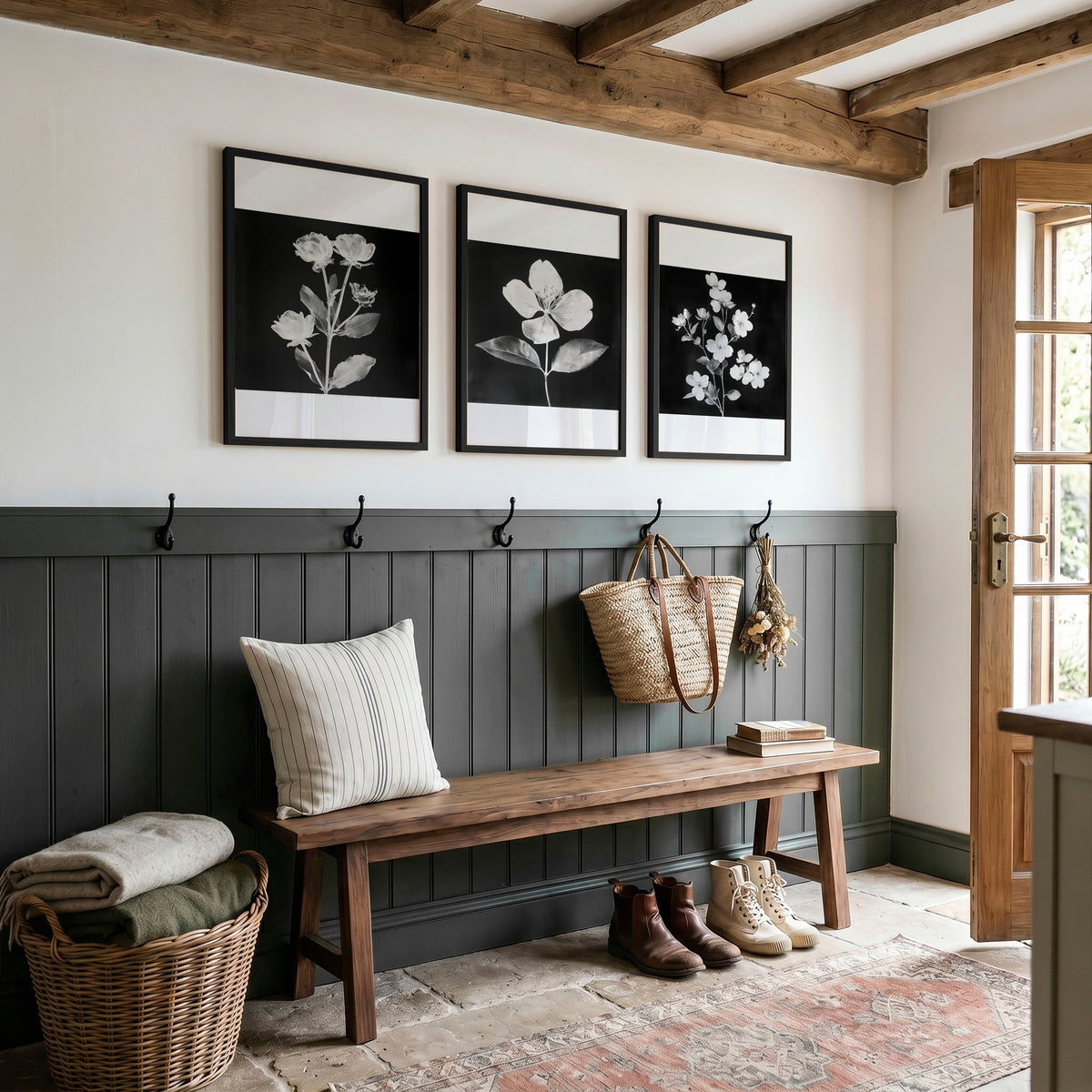 Black Framed Picture French Country Botanical Floral Wall Art Prints | Set of 3