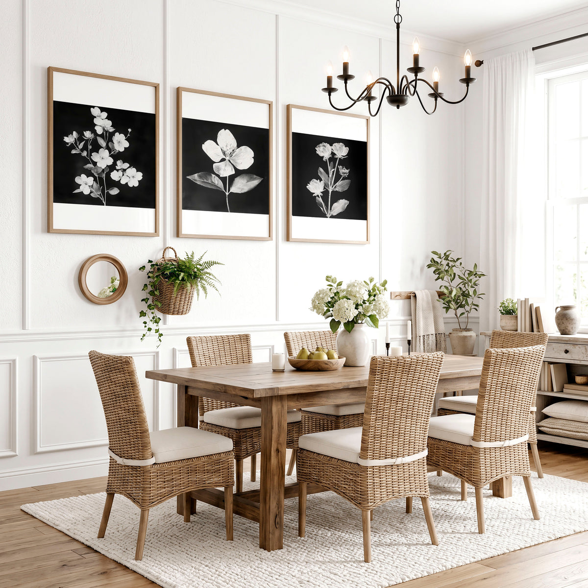 Black Framed Wall Art French Country Botanical Floral Prints | Set of 3