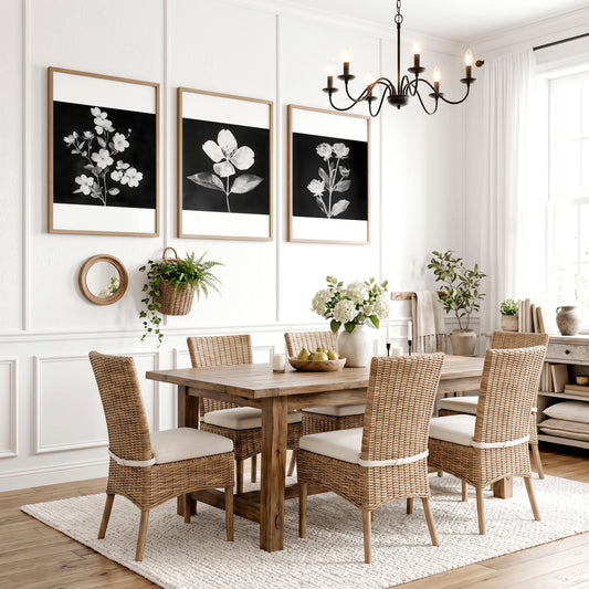 Black Framed Wall Art French Country Botanical Floral Prints | Set of 3