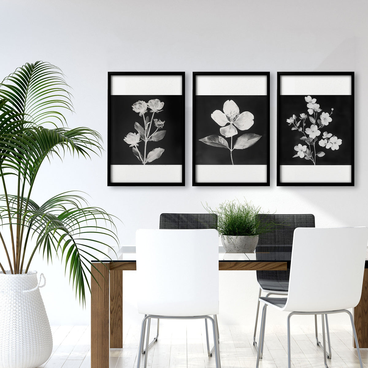 Black Framed Wall Art French Country Botanical Floral Prints | Set of 3