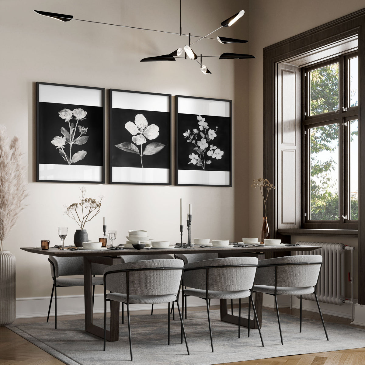Black Framed Wall Art French Country Botanical Floral Prints | Set of 3
