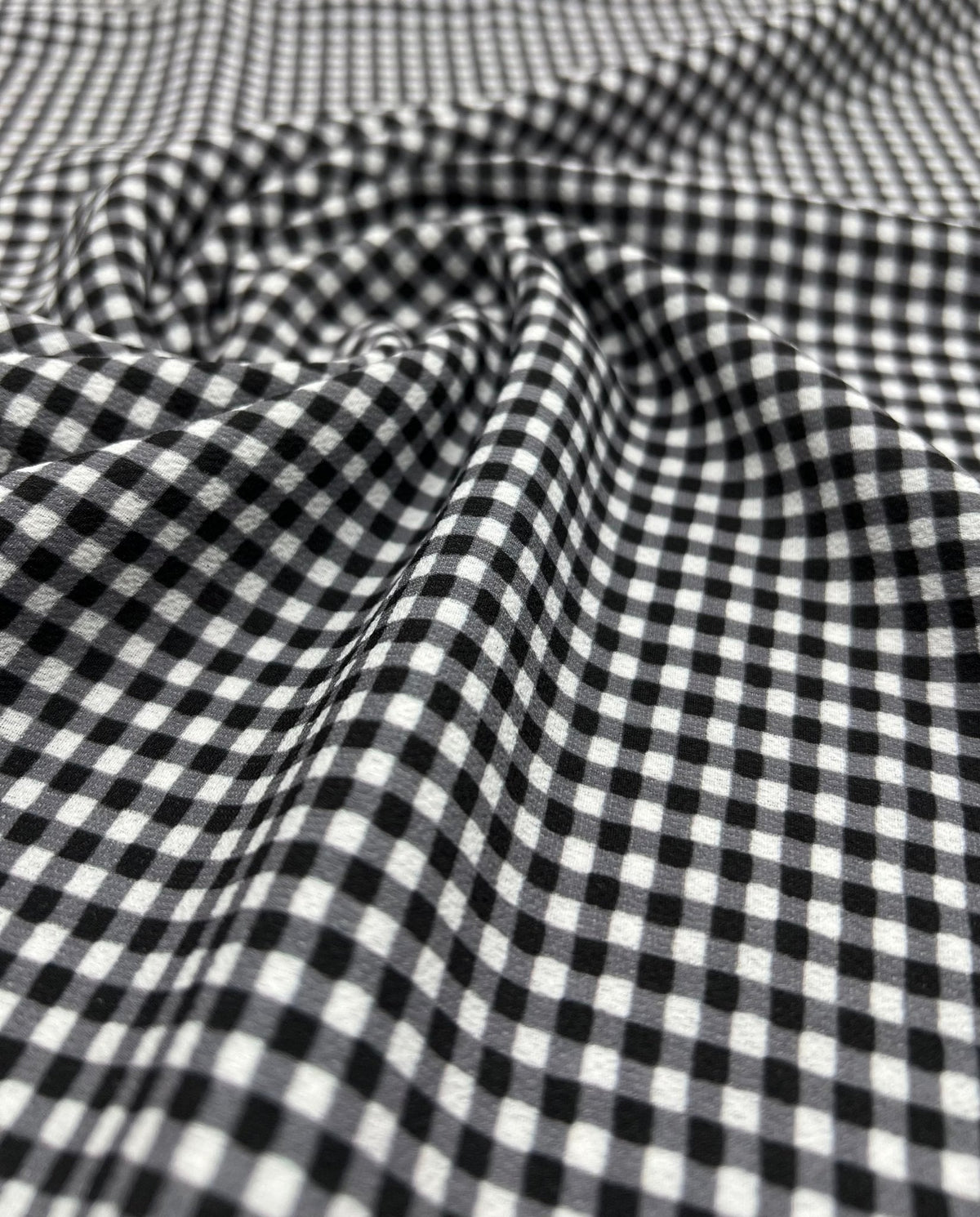 Black Gingham Check Print Lightweight Bubble Crepe Fabric