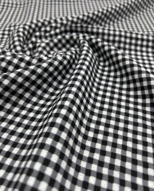 Black Gingham Check Print Lightweight Bubble Crepe Fabric