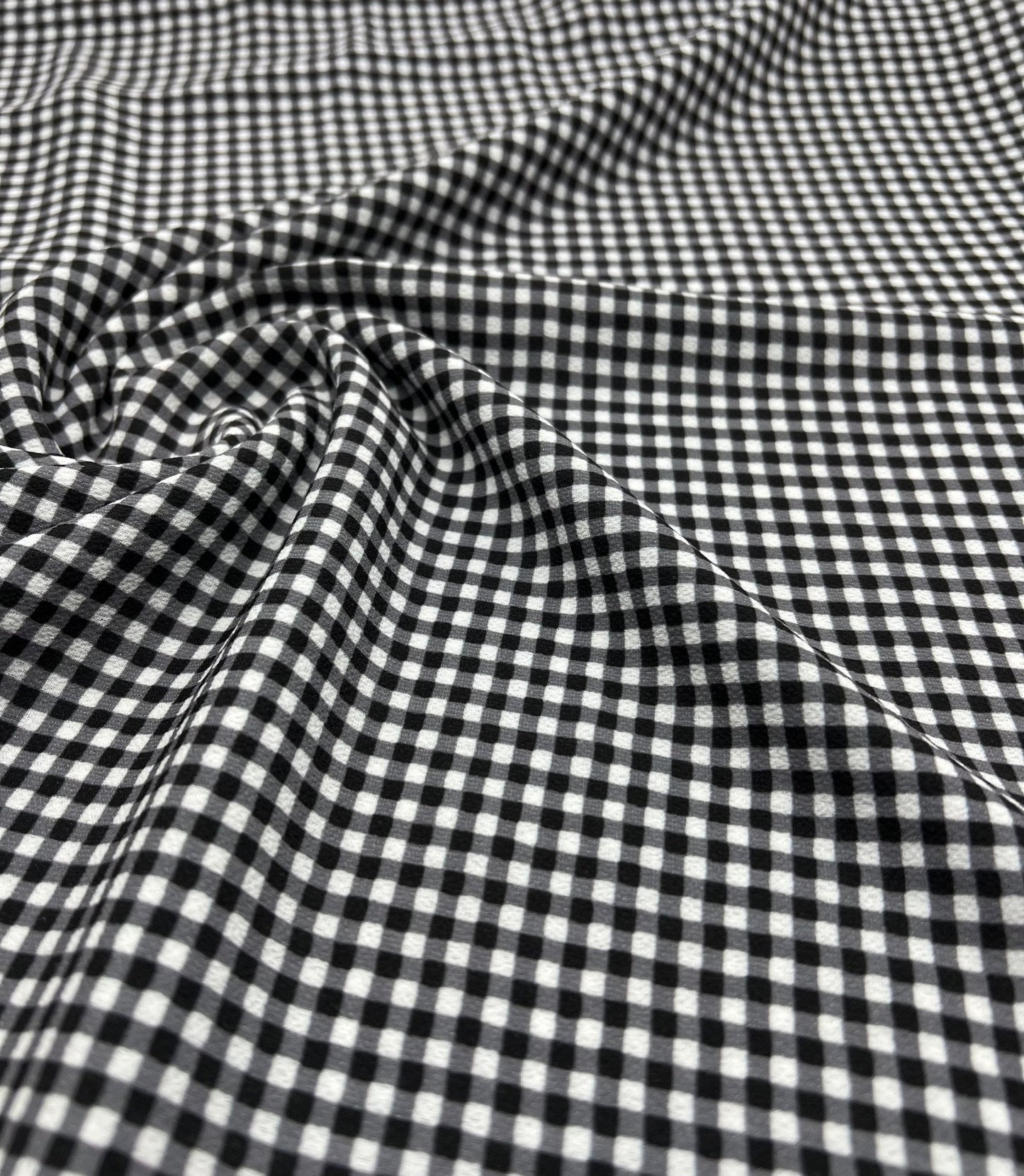 Black Gingham Check Print Lightweight Bubble Crepe Fabric