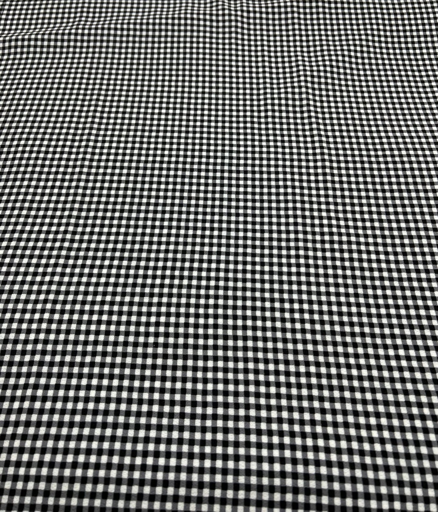 Black Gingham Check Print Lightweight Bubble Crepe Fabric