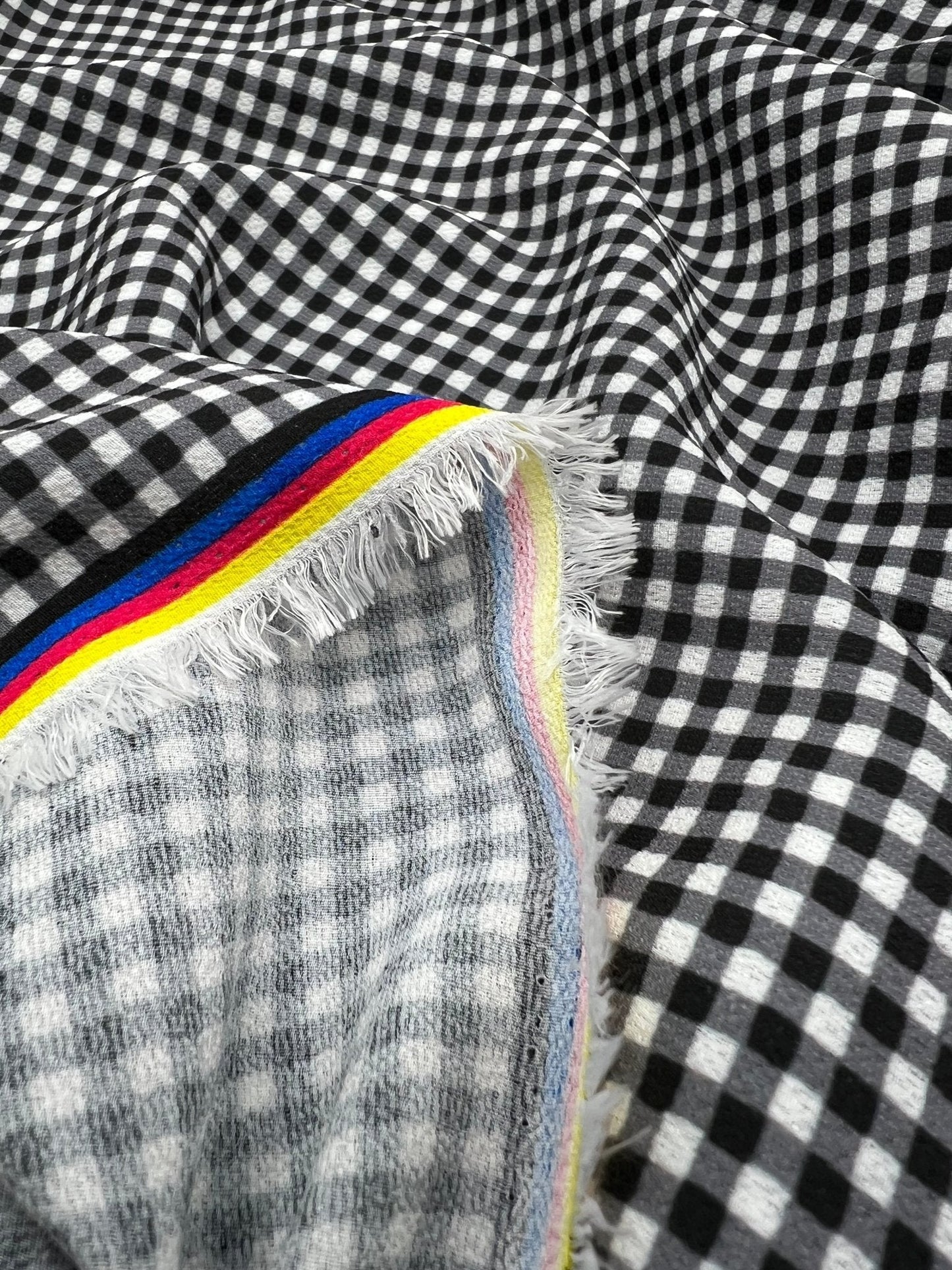 Black Gingham Check Print Lightweight Bubble Crepe Fabric