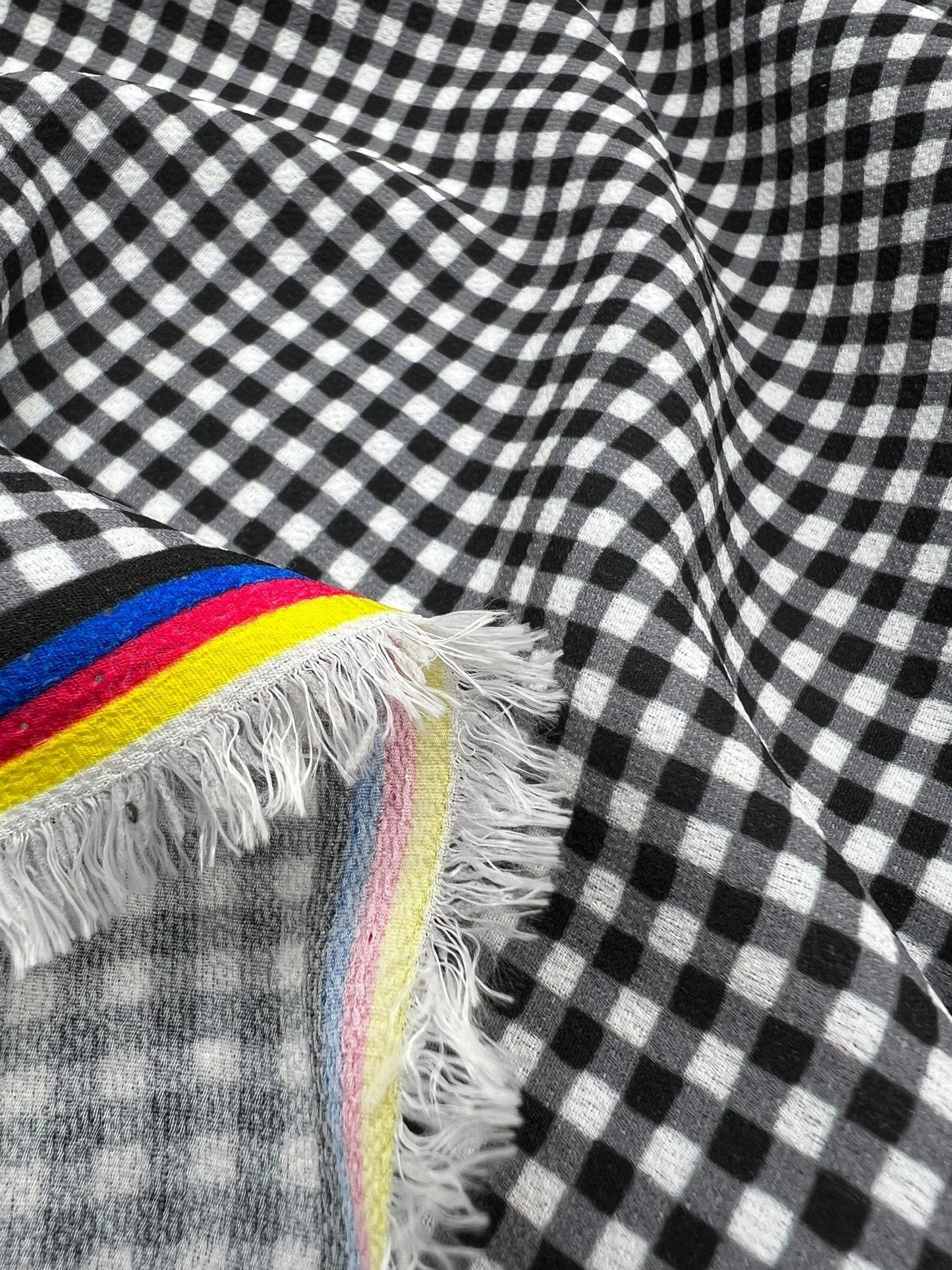 Black Gingham Check Print Lightweight Bubble Crepe Fabric