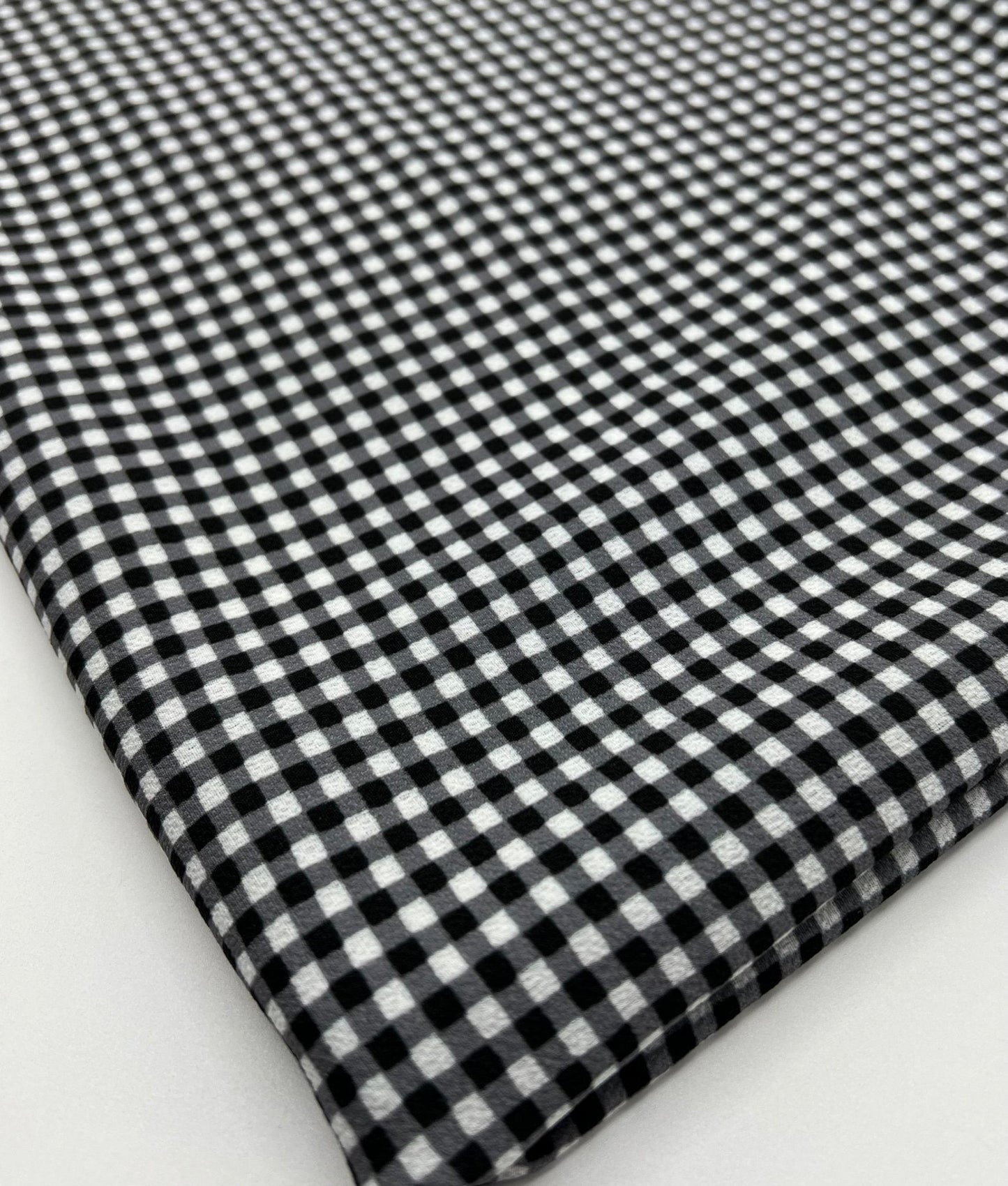 Black Gingham Check Print Lightweight Bubble Crepe Fabric