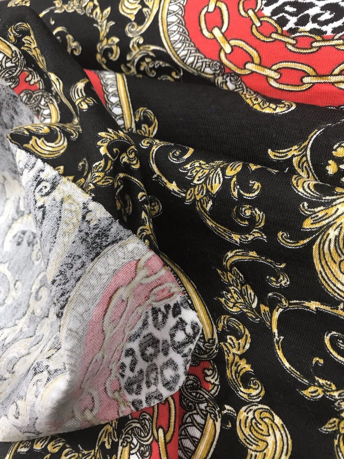 Black & Gold Chain Print Viscose Elastane Fabric