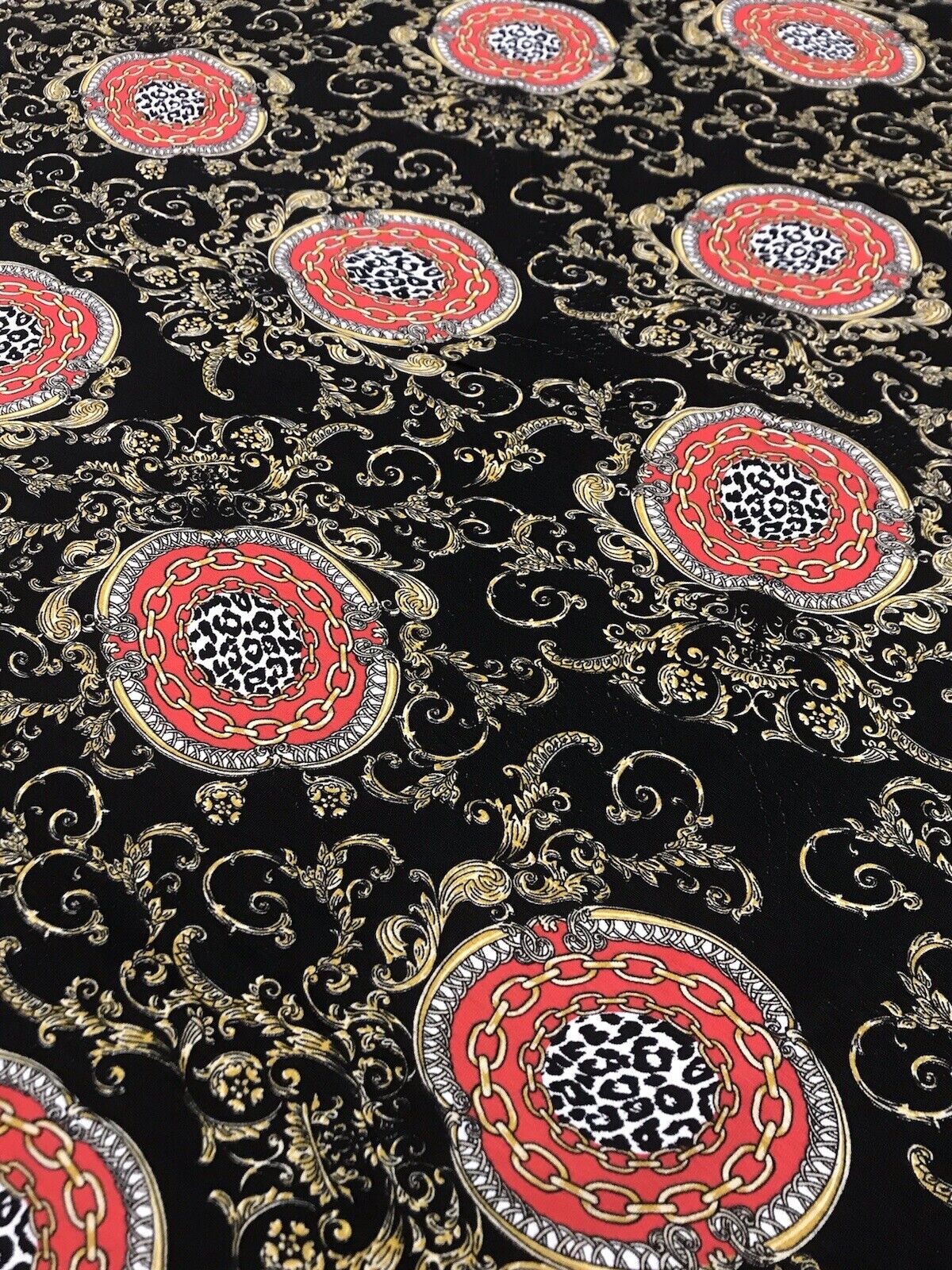 Black & Gold Chain Print Viscose Elastane Fabric