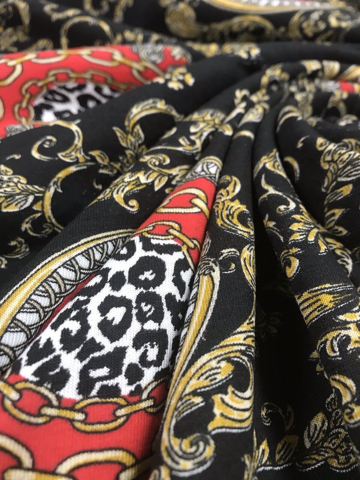 Black & Gold Chain Print Viscose Elastane Fabric