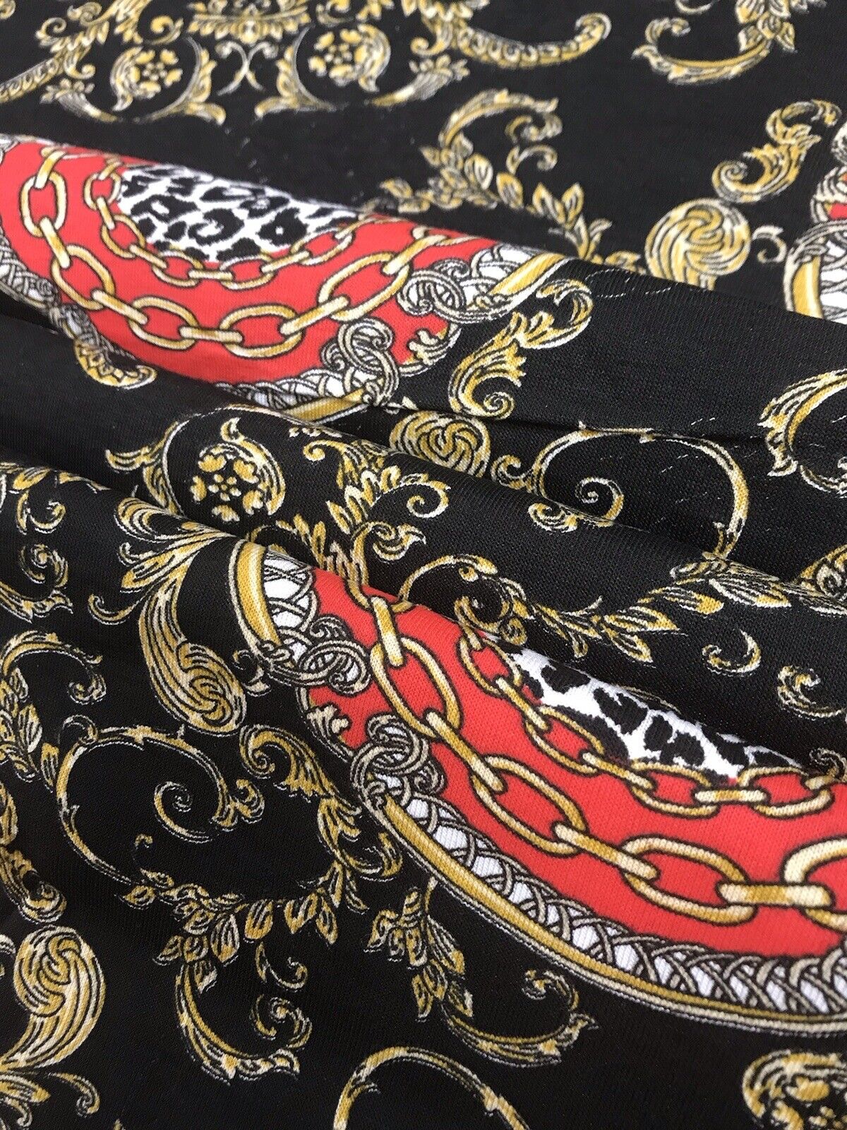 Black & Gold Chain Print Viscose Elastane Fabric