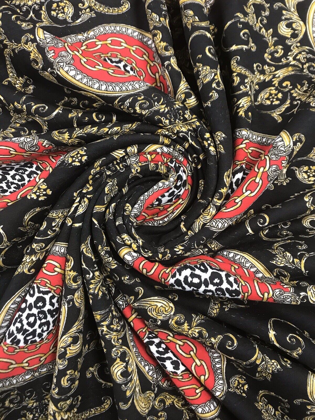 Black & Gold Chain Print Viscose Elastane Fabric