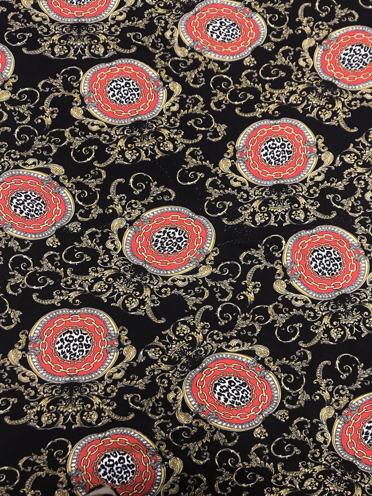 Black & Gold Chain Print Viscose Elastane Fabric