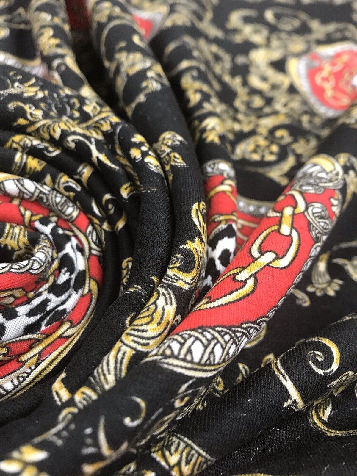 Black & Gold Chain Print Viscose Elastane Fabric